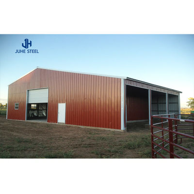 Portão deslizante galpão pré-fabricado de fazenda de cabras com design e telhado de chapa de aço única