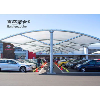 Pergola metálica de estrutura de aço para estacionamento de carros, revestimento em pó branco e tratamento térmico